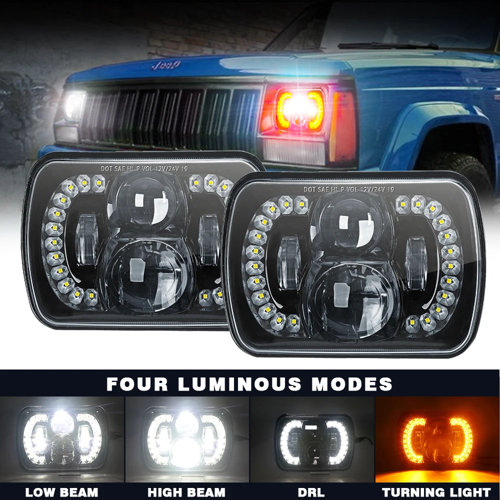 

60W 7x6" 5X7" Waterproof LED Projector Headlight Hi-Lo Beam DRL TURNING LIGHT For Jeep Cherokee XJ car accessries