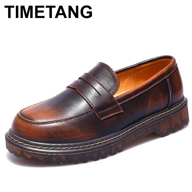 

TIMETANG2019New Style British Fashion Women Flats Round Toe Oxford Shoes Spring Summer Woman Genuine Leather Retro Bullock Shoes