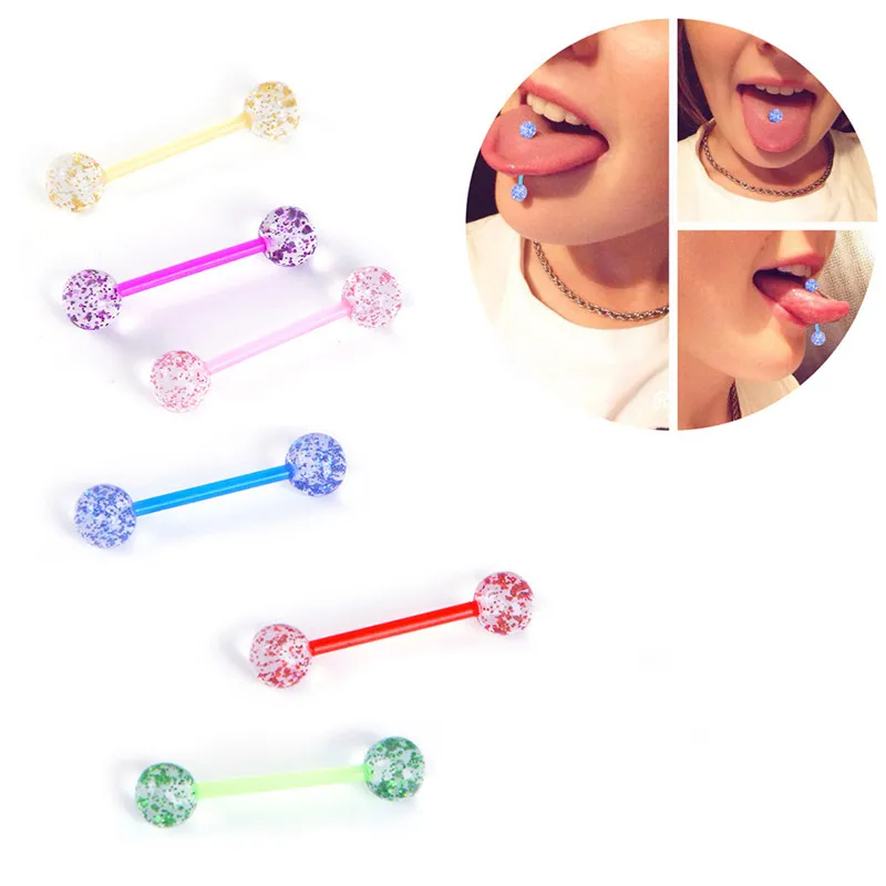 7pcs//lot Glitter Bar Tongue Rings Body Piercing Jewelry Tounge Bars GiftTO