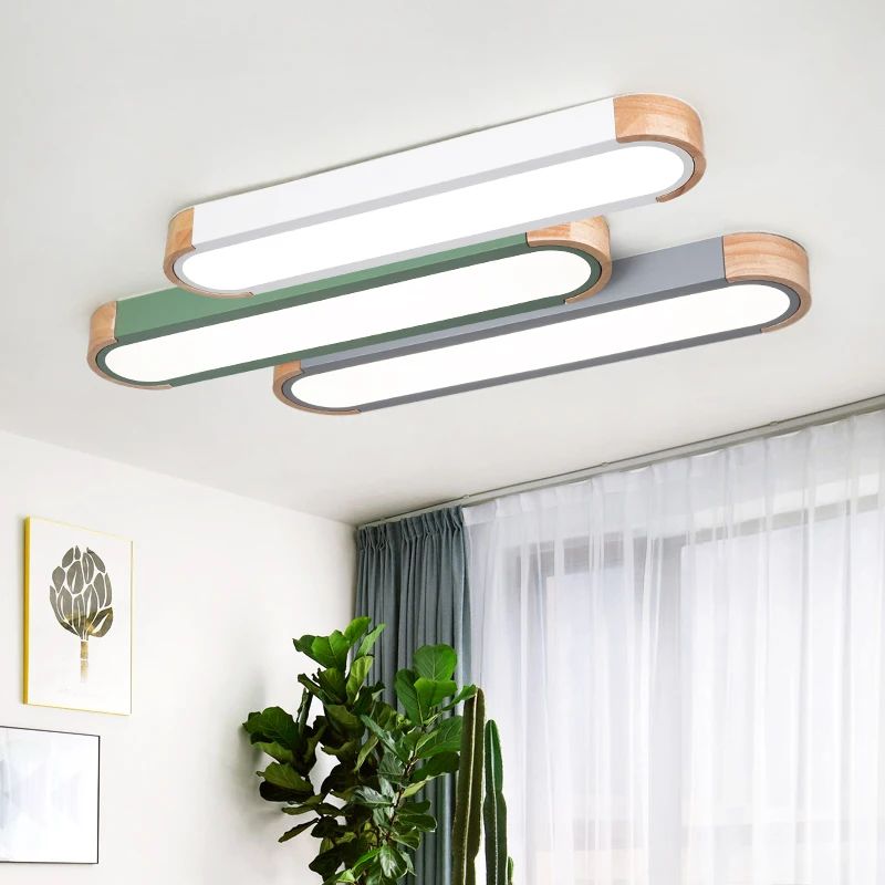  Nordic Wood Rectange Dimmable Led Ceiling Lights Living Room Multicolor Alloy Led Ceiling Lamp Bedr - 4000196202427