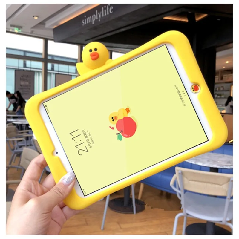 

3D Cartoon Silica gel case duck bracket Tablet Case For Apple Ipad 2 3 4 air 1 2 mini 1 2 3 4 for new Ipad 2017 pro 9.7 cover
