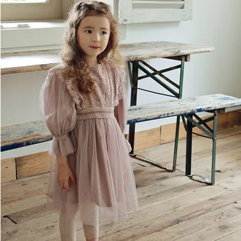 

DFXD High Quality Children Princess Dress 2020 Autumn Girls Long Sleeve Lace Mesh Elegant Party Dress 2-10Yrs Flower Girls Dress