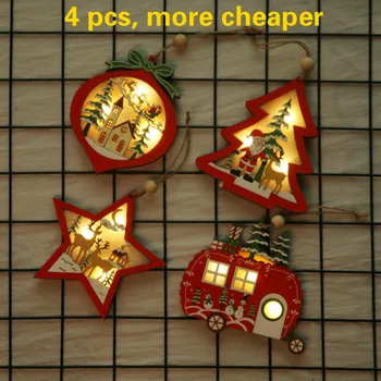 

Christmas Garland LED String Light Decorations Hollow Wooden Pendant Creative Light Car Tree Ornaments Kids Home Indoor Decor