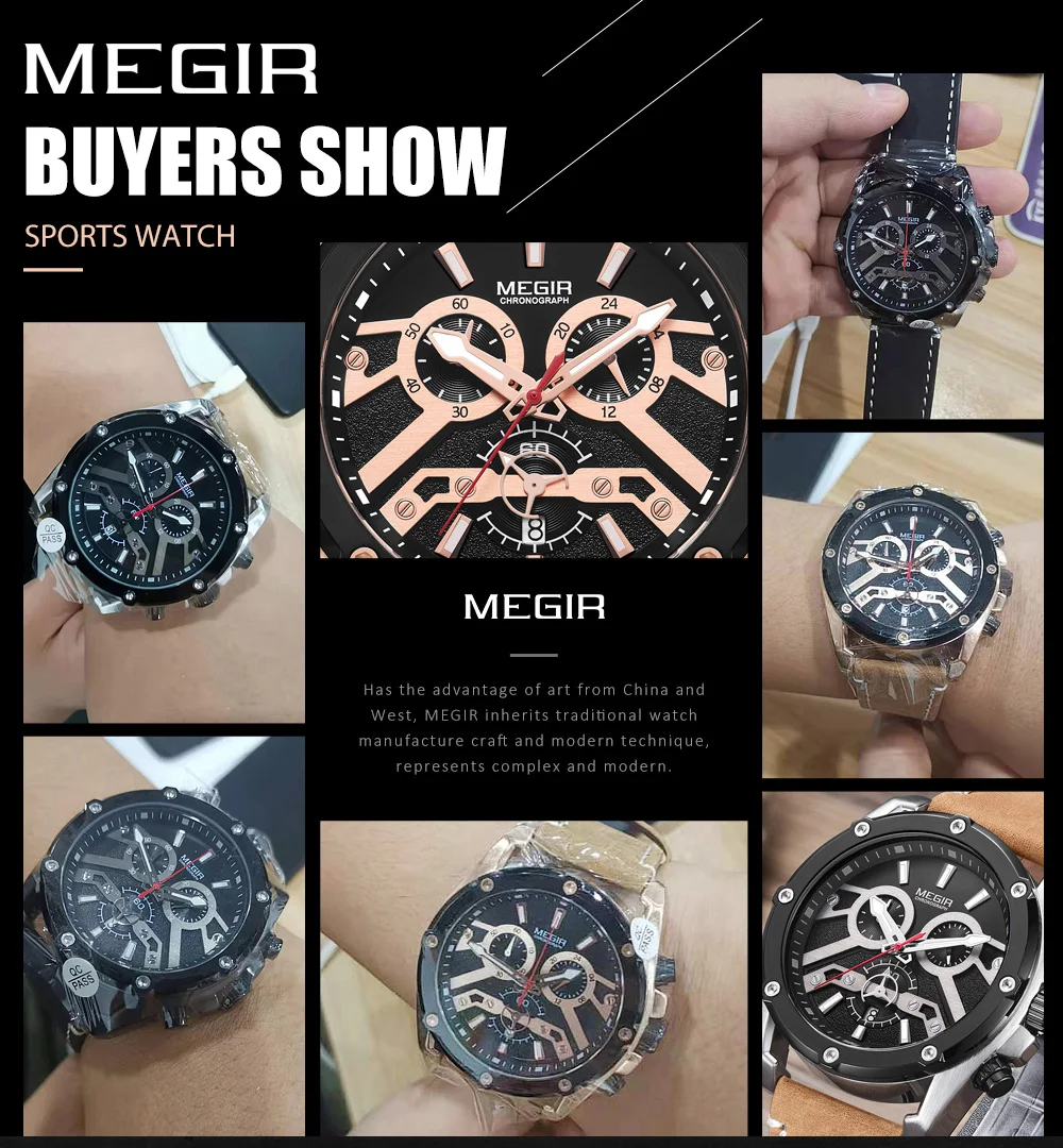 MEGIR Мужские кварцевые часы Relogio Masculino, военные спортивные наручные часы с кожаным ремешком, мужские часы с хронографом и календарем