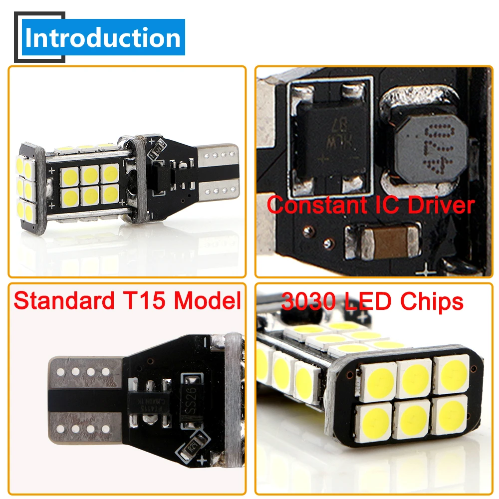 100 шт. T15 Canbus 3030 24 SMD белый светодиодный светильник 800LM для авто номерного знака Лампа для чтения двери автомобиля Белый 6500K без ошибок