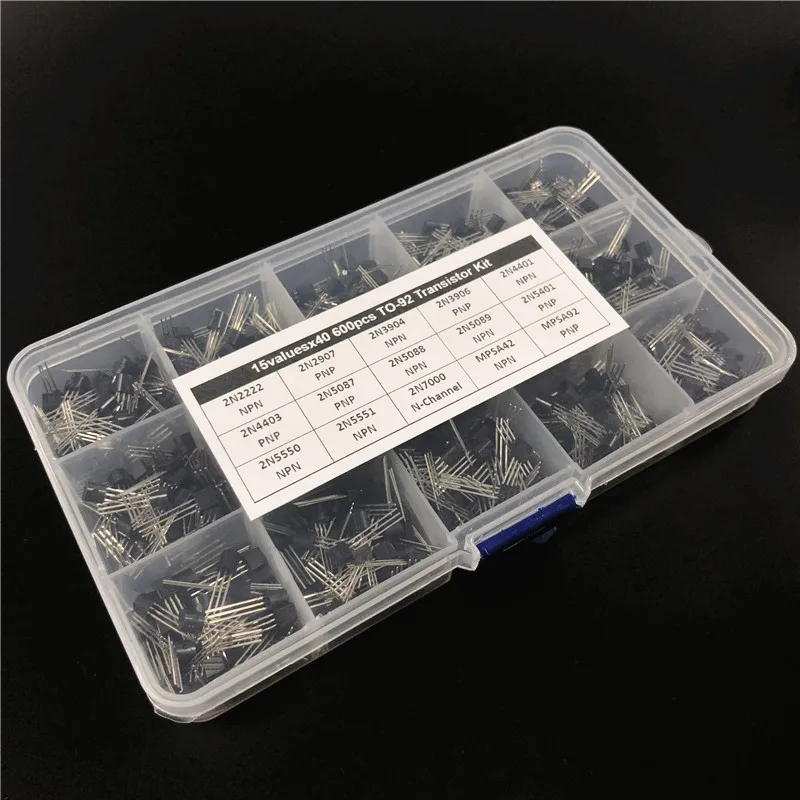 Beste 15 Waarden X40 600 Stuks To 92 Transistor Assortiment Diverse Kit 2N2222 2N3904 2N3906 2N5088 2N5089 2N7000 MPSA42 MPSA92 etc