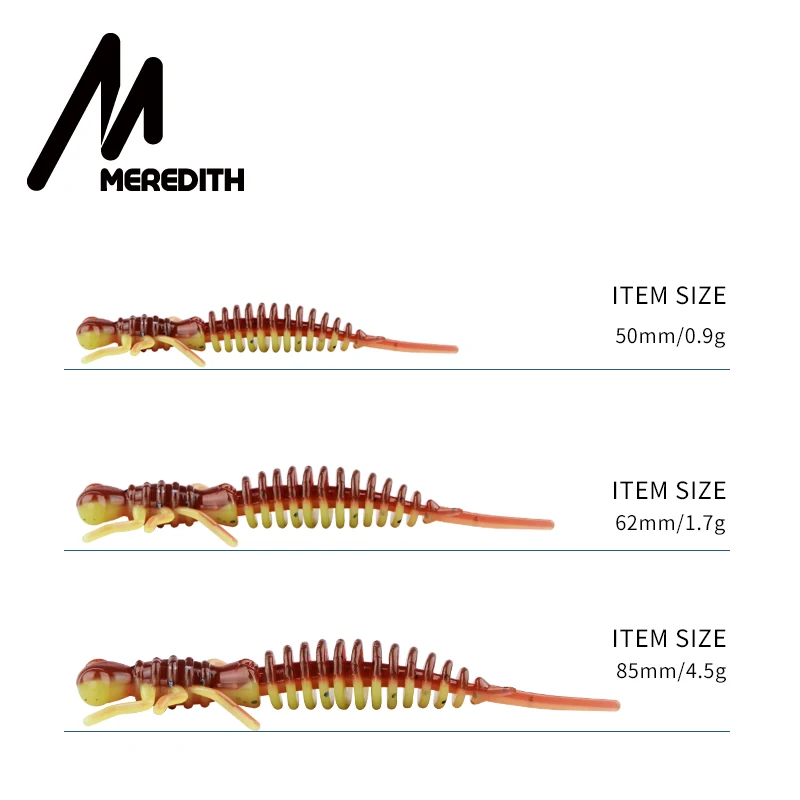 Мягкие приманки MEREDITH Larva, 50 мм, 62 мм, 85 мм, искусственные приманки для рыбной ловли, силиконовая приманка для ловли окуня, приманка для щуки, пластиковые приманки, червь