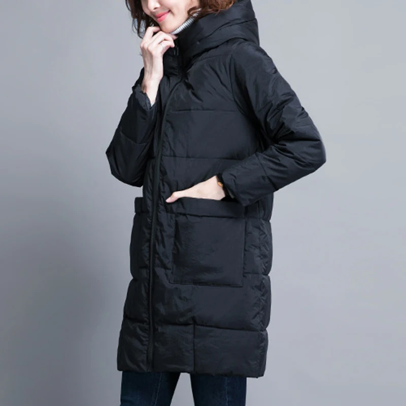 Tide Autumn And Winter Women Cotton New Slim Hooded Coats Casual Cotton Pockets Jacket Fashion Thicken Parkas Women