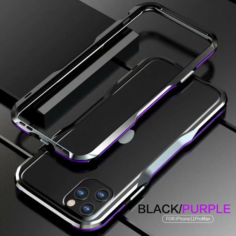 Black and Purple Для Apple iPhone 11 Pro Max X XS Max XR 8 7 Plus роскошный Броня Алюминиевый металлический бампер чехол рамка Защитная крышка Coques Funda - Цвет: Black and Purple