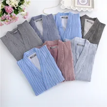 Мужские весенне-осенние японские полосатые кимоно, традиционные пижамы, набор, хлопковая домашняя одежда для ванной, парящая одежда, юката, ночная рубашка для влюбленных