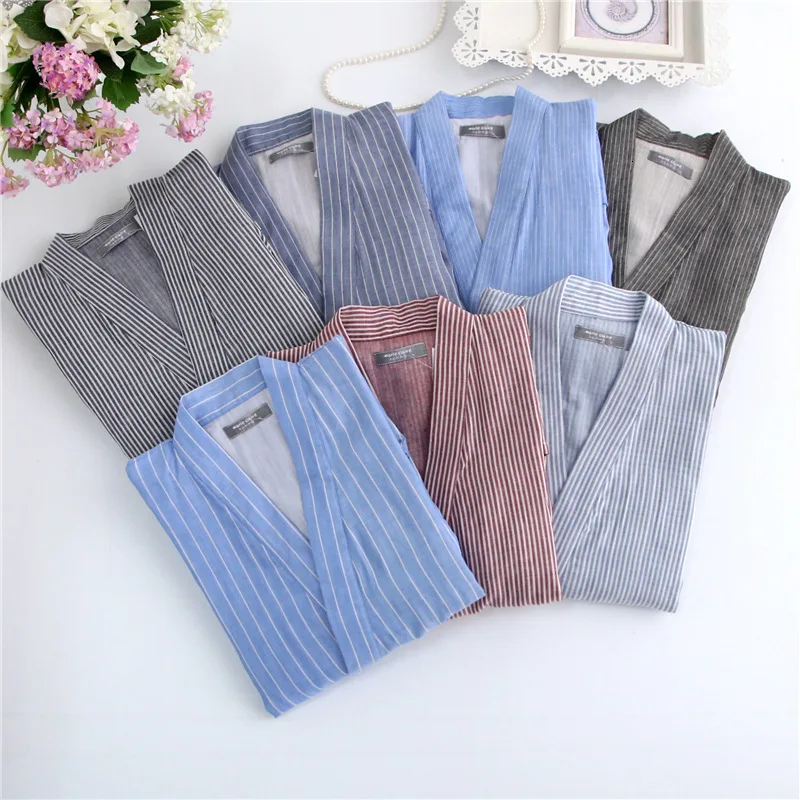Kimono de rayas japonesas para hombre, conjunto tradicional de pijamas de  algodón, ropa de baño humeante para el hogar, camisón Yukata para amantes,  primavera y otoño|Ropa de Asia y las Islas del