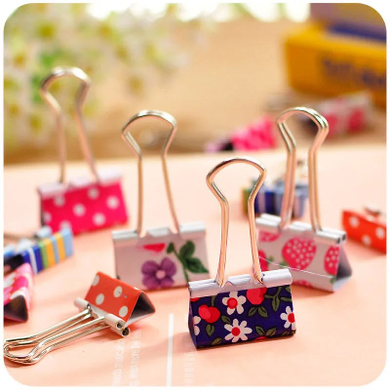 

6 Pcs Small Size 38mm Printed Metal Binder Clips Paper Clip Clamp Office School Binding Supplies Color Random