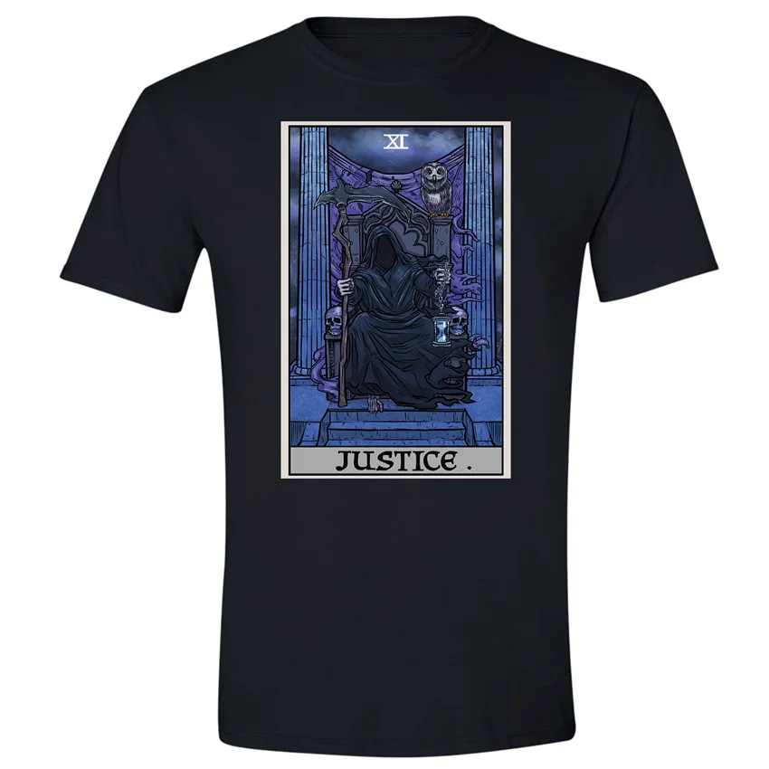 

Justice Tarot Card T Shirt Grim Reaper Halloween Gothic Clothing Men Goth Gift Tee Tshirt Tee Shirt