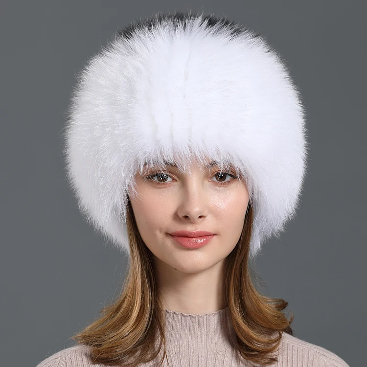 Color 9 QiuMei, женские шапки-бомберы из натурального Лисьего меха, женская шапка для русской зимы, вязаная шерстяная шапка, утепленные меховые Бомберы, шапка, классическая - Цвет: Color 9