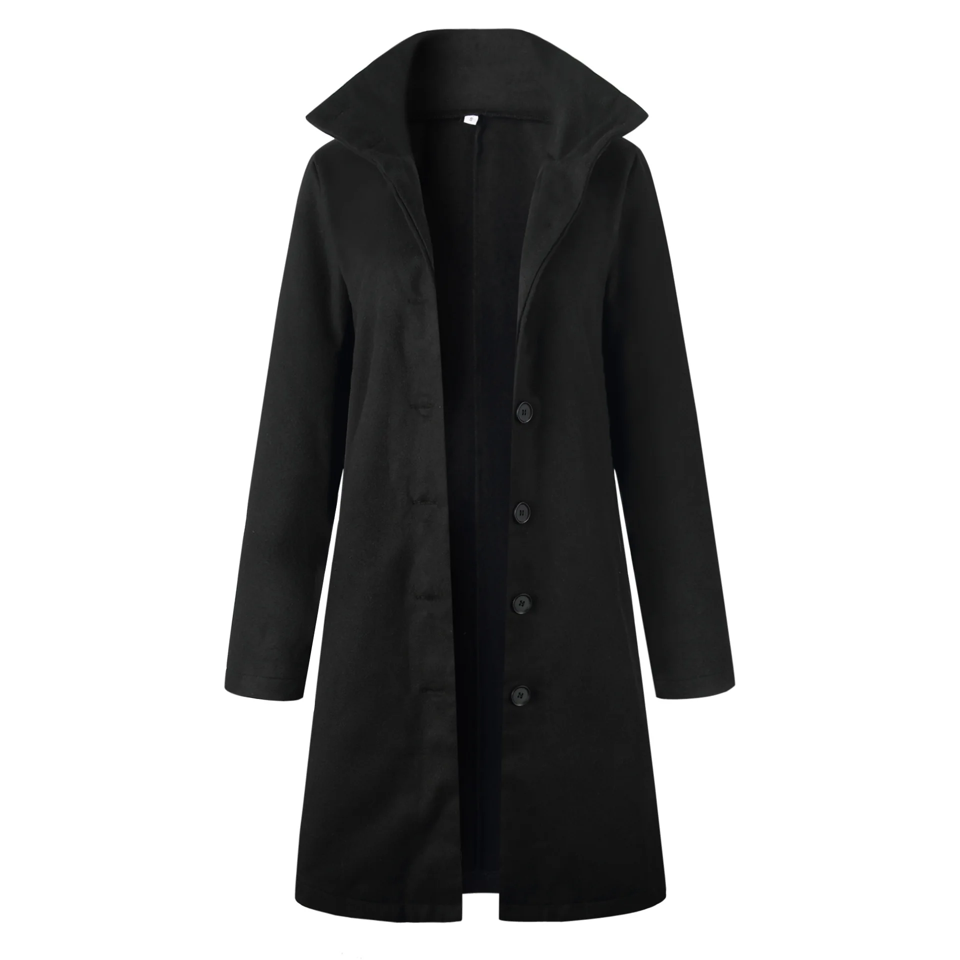 Элегантное шерстяное женское однобортное пальто из смесовой ткани с отложным воротником, Длинная шерстяная верхняя одежда, Женское зимнее черное пальто M0011 - Цвет: Black