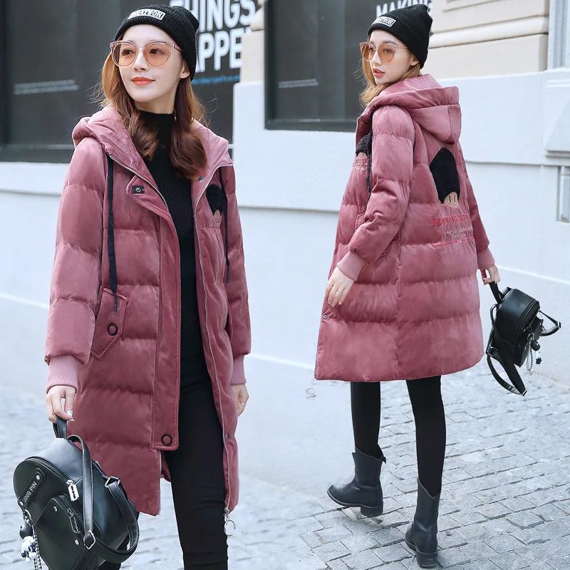 

2018 Winter Long Sleeve Mid-length Thick Solid Color Hooded Sweet Zipper Cotton-padded Clothes/Cotton Coat Fashion City
