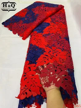 

H&Q red nigerian guipure lace water soluble polyester fabric high quality african cord laces mesh fabrics 5 yards/pcs for sewing