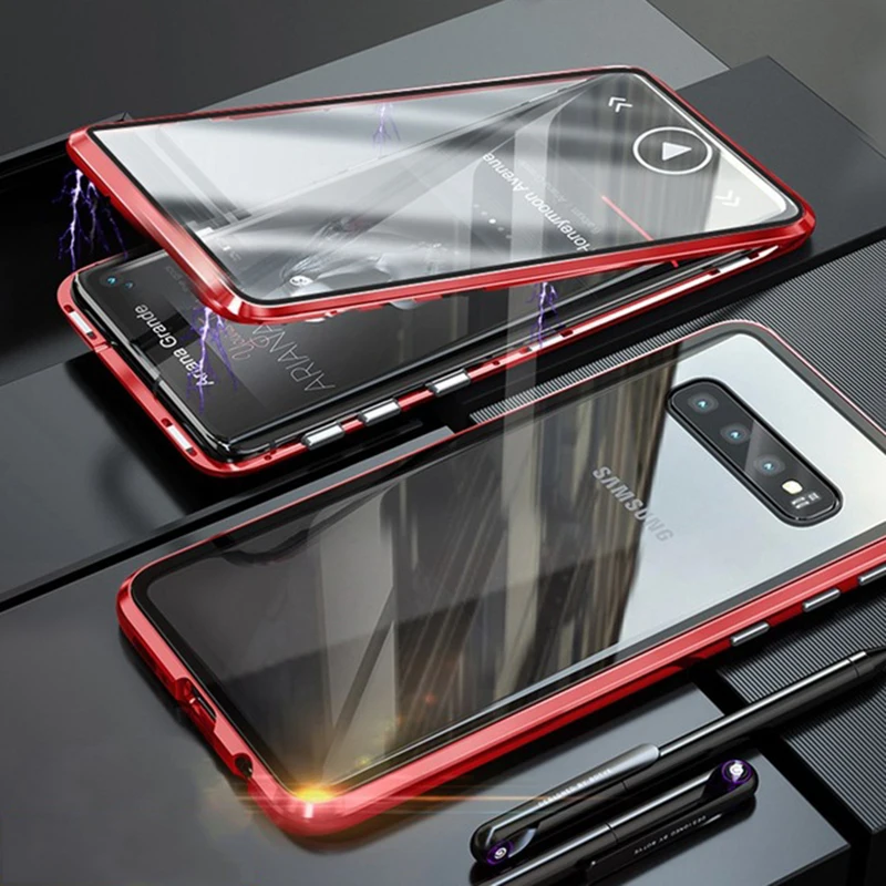 

360 Full Cover Magnetic Metal Case For Samsung Galaxy S8 S9 S10 Plus 5G S10e Note 8 9 Case Front +Back Tempered Glass Phone Case