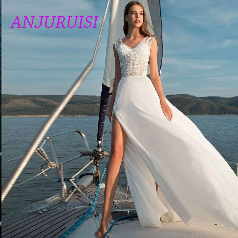 ANJURUISI Boho пляжное свадебное платье 2019 классическое платье невесты с v-образным вырезом пикантные с разрезом сбоку летнее праздничное