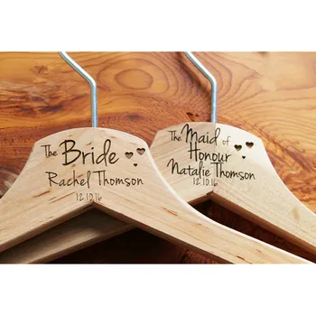 

Laser Engraved Wedding Hanger with name heart, personalized wood white bridal Dress Hangers, bridesmaid maid of honour gift idea