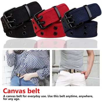 

2 Holes Canvas Waist Belt Adjustable Unisex Waistband Casual Knitted Woven Canvas Solid Color Plain Webbing Belt