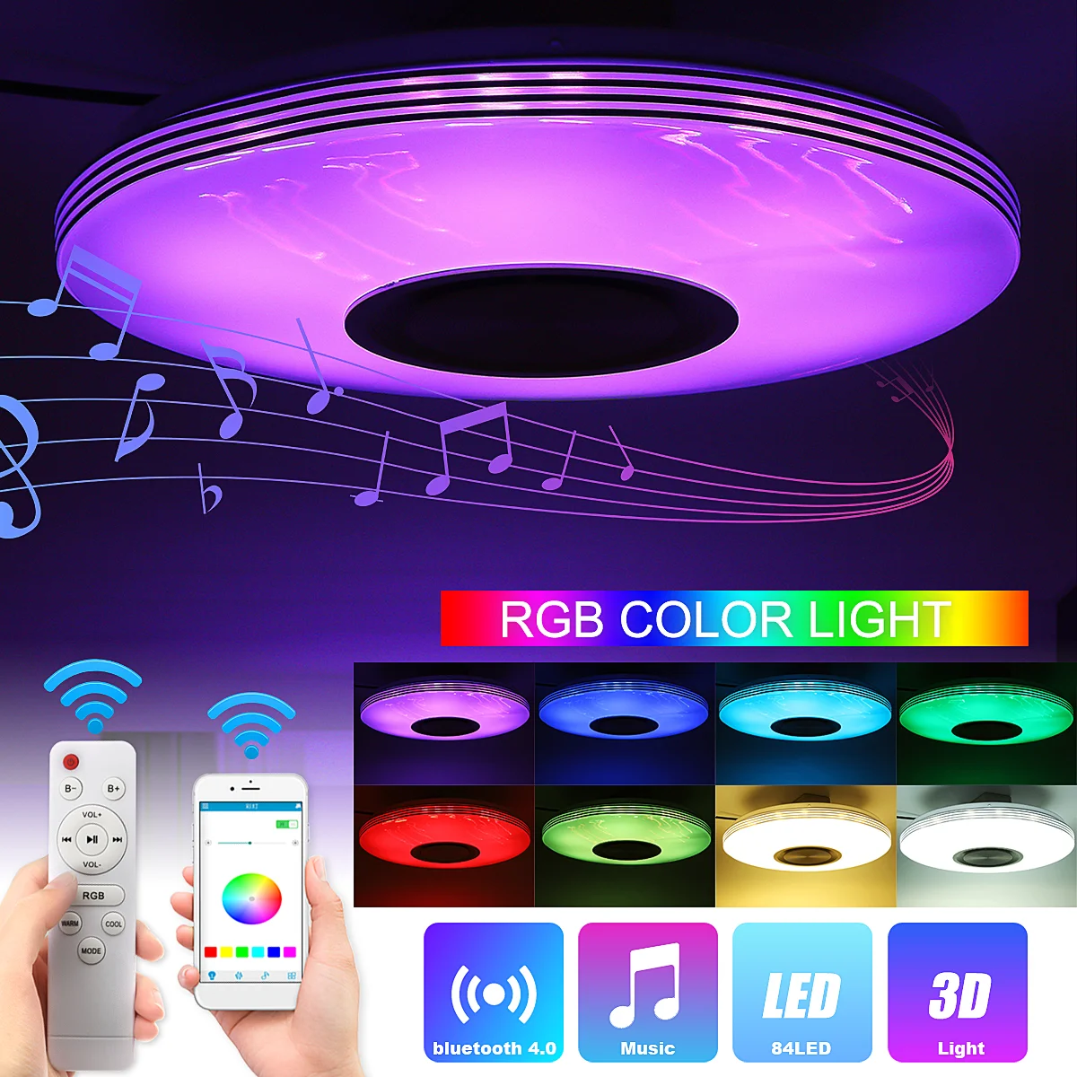  80W Smart Music LED ceiling Lights RGB Dimmable APP Remote control Modern bluetooth light bedroom l - 4000315852146