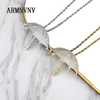 

ARMNVNV Micro Paved Iced Out Umbrella Pendant Necklace 3A Cubic Zircon Hip Hop Jewelry For Men Women