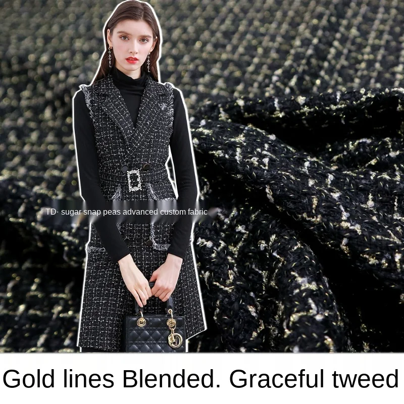 

Elegant little fragrant gold silk blended woven tweed suit jacket fashion fabric, sewing fabric factory shop is not out of stock