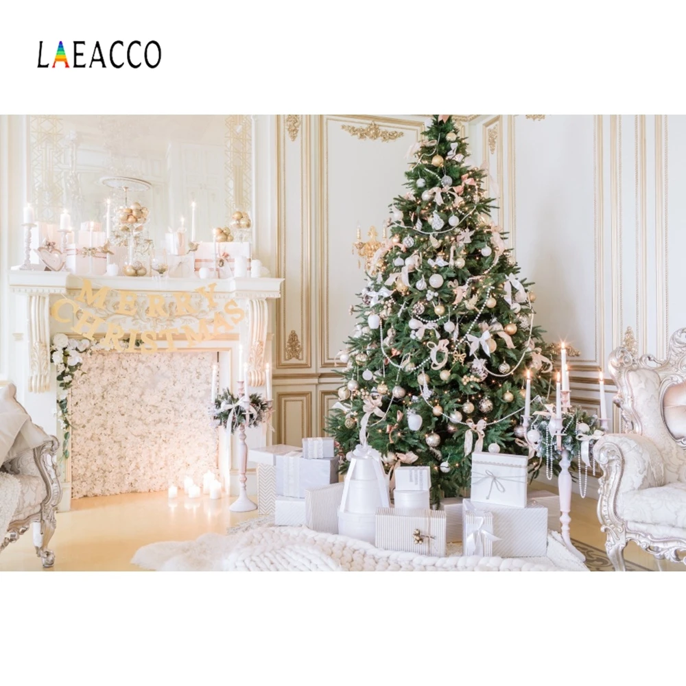 Laeacco Рождественские фоны Виниловые Фотофон дерево камин детская Корона Фото фоны для фотографий фоны для фотостудии