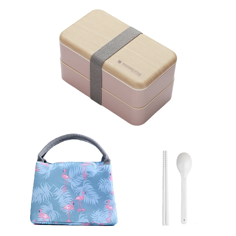 Pink-bag set TUUTH микроволновая печь двухслойный Ланч-бокс 1200 мл деревянный салат Bento box BPA бесплатно портативный контейнер для рабочих студентов - Цвет: Pink-bag set