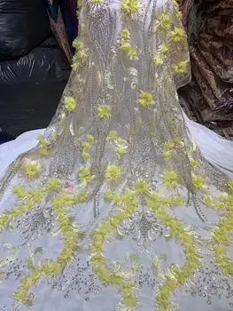 

3d handmade flower beads pearls and sequences feathers mix color embroidery lace heavy handcraft new fashion high class