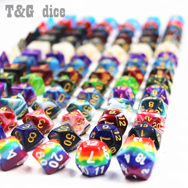 105 красочных игральных костей с черной сумкой T & G Rainbow 15 комплектов D4 D6 D8 D10 % D12 D20