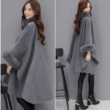 Зимний корейский стиль, воротник из лисьего меха, длинная шерсть, XXXL, женская одежда, пальто, элегантная накидка, шаль, накидка, шаль, для офиса, леди, Женская куртка, 11