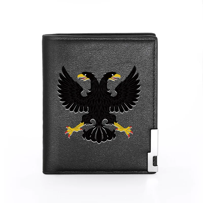 

Black double-headed eagle High Quality Printing Pu Leather wallet Men Bifold Credit Card Holder Short Purse Male