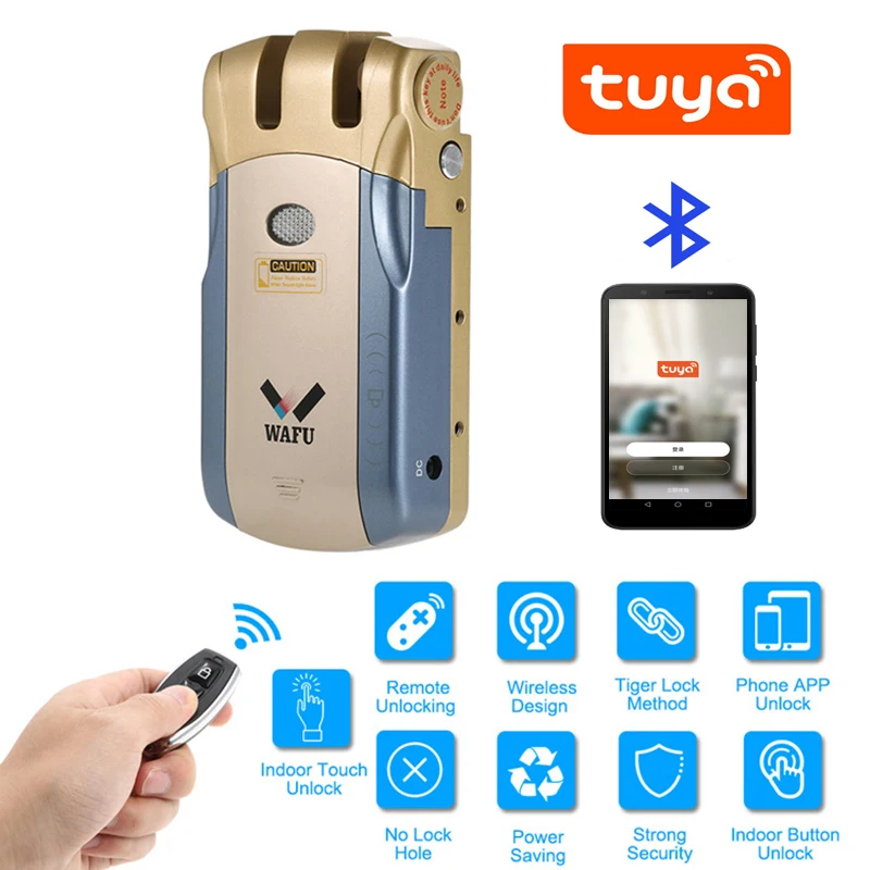 Tuya Wireless Bluetooth-compatible APP Remote Control Electric door Lock Invisible Keyless Entry Door with 4 | Безопасность и