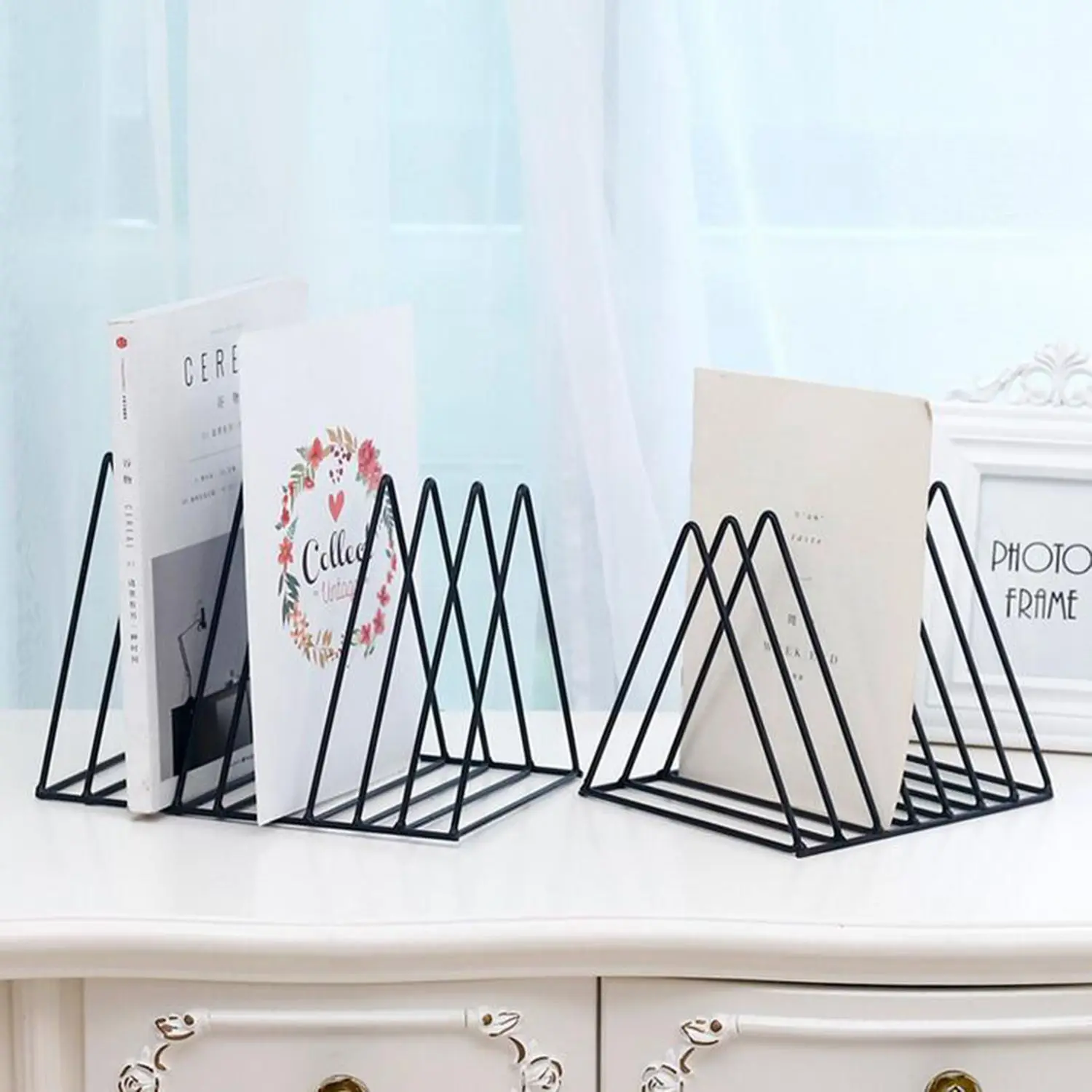 

Nordic triangle simple wrought iron rack Stationery Bookend magazine Holder office Organizer rack file shelf desktop storage