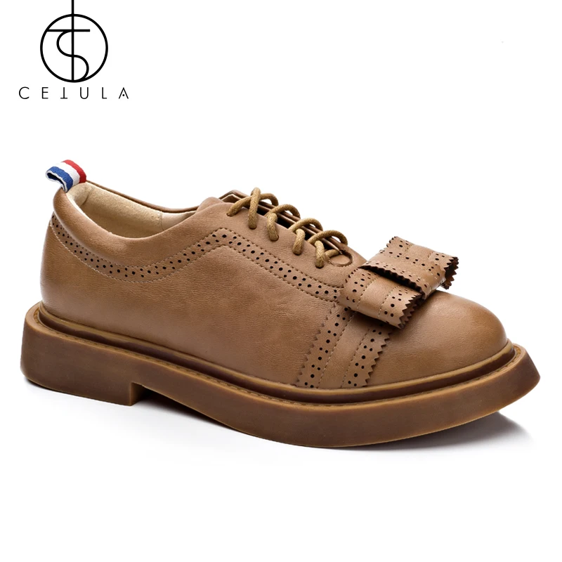 

Cetula Handcrafted Lace-up Brogue Detailed&Stitching Full-Grain Leather Bowtie Female Oxford&Derby Shoes ft. Padded Collar