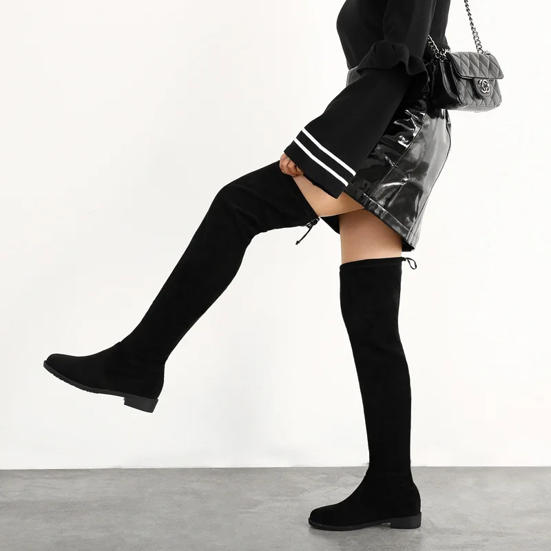 Skup CINESSD rozmiar 44 zakolanówki buty damskie zimowe buty za kolano kobiety czarne szczupłe ciepłe buty kobieta elastyczna Botas altas Mujer