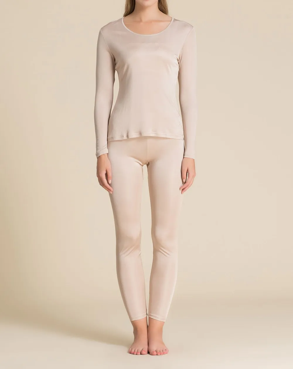 Women's Pure 100% Silk Knit Thermal Long Johns Set Silk Underwear