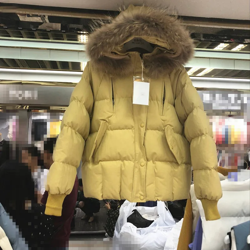 Korean Style Parkas Women New Hooded Fur Collar Down Padded New Chic Bread Coat Woman Winter Cotton Padded Jacket Loose Overcoat