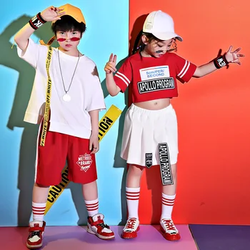 

Children Hip Hop Costume Boys And Girls Street Dance Red Clothing Jazz Dance Costumes Kids Catwalk Show Stage Wear DQL1987