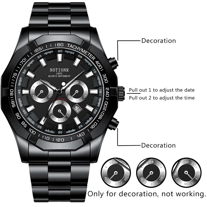 Luxury Mens Sports Watches Fashion Men Business Stainless Steel Waterproof Quartz Wrist Watch Luminous Clock relogio masculino