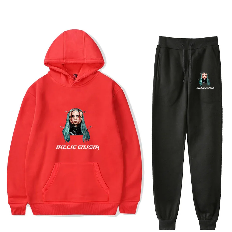 Новинка Billie Eilish, модный свитер с капюшоном и длинными рукавами, 2 шт., Billie Eilish, Женский/мужской спортивный костюм, толстовки, штаны, Модный повседневный
