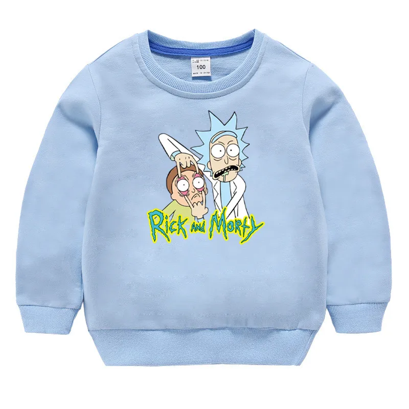 Детские хлопковые толстовки с капюшоном с принтом «Рик и Морти», детский хлопковый пуловер для девочек, топы для маленьких мальчиков, осенняя одежда