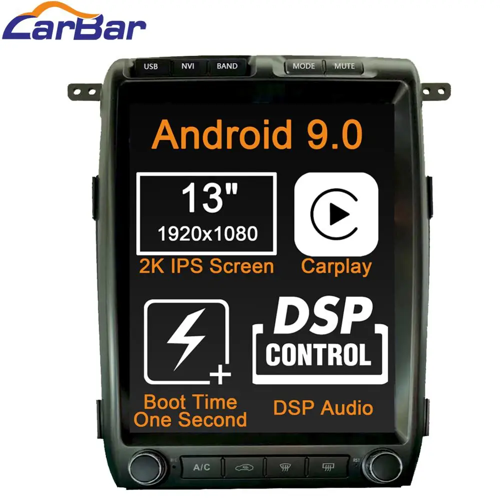 

13" Tesla Style Vertical Screen Android 9.0 Car DVD GPS Radio Navigation Stereo Player For Ford F150 2009-2014 HDMI Carplay