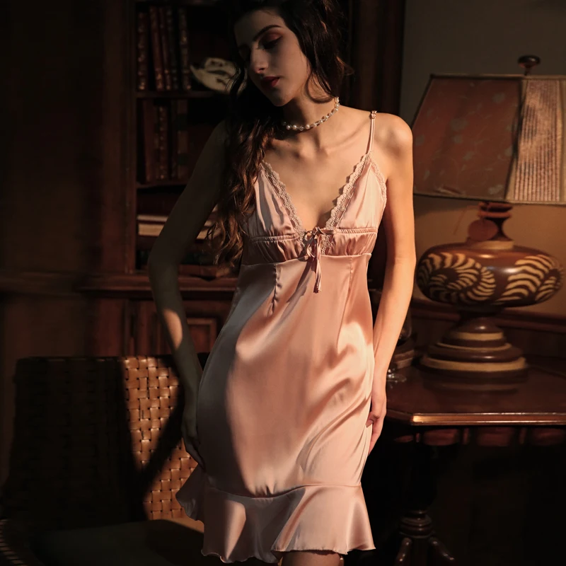 

Sexy Nightgowns Lace Hollowed Seductive Women Nightgown Night Dress Sexy Sleepwear Nightgowns Women Lingerie Babydoll