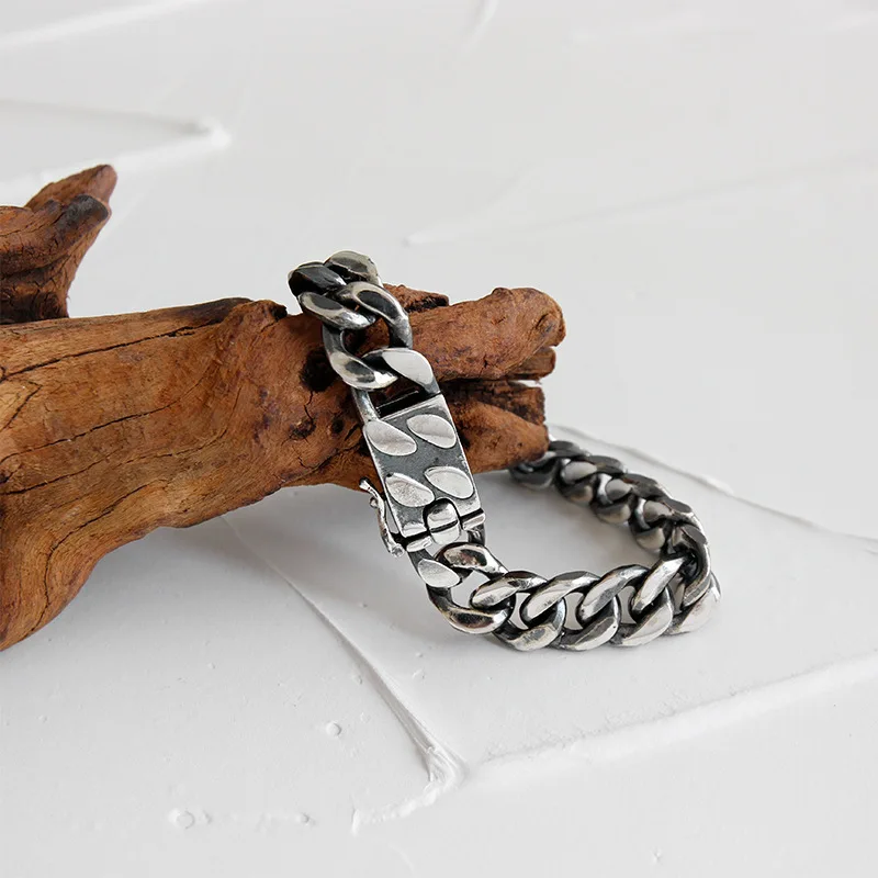 

Ad0086 Korean-style S925 Fine Silver Bracelets INS Retro Non-mainstream Chain Bracelets Cool Versatile Couples Silver Charm