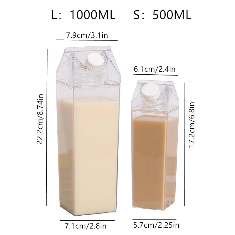 500/1000ML Sports Square Milk Juice Water Bottle Transparent BPA Free Portable Plastic Cup Milk Carton Water Bottle Clear Box