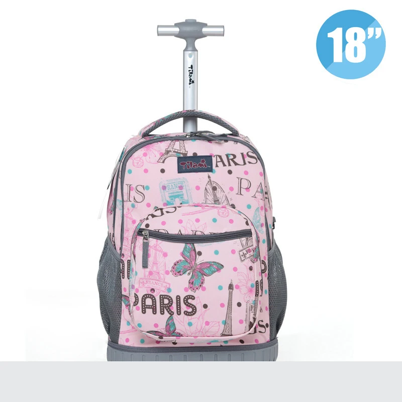 Pink 18Inch Лидер продаж, стиль, сумка-тележка для школьников, Детская сумка, рюкзак для путешествий, Детские рюкзаки для багажа, рюкзаки на колесах - Цвет: Pink 18Inch