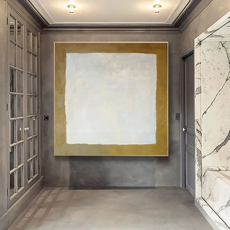 

New Abstract Large Sizes White Geometric Handmade Oil Painting On Canvas Wall Art Pictures For Living Room Decoration Unframed